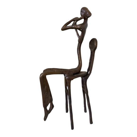 Vintage Brutalist 9" Burn Bronze Orchestra Woman Playing Flute MCM - Picture 2 of 4